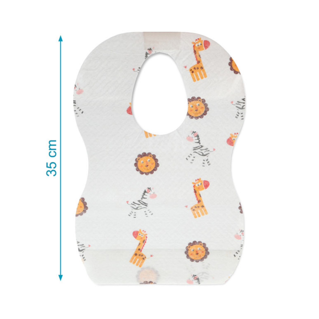 Babero desechable para bebé de 35 cm con estampado de animales
