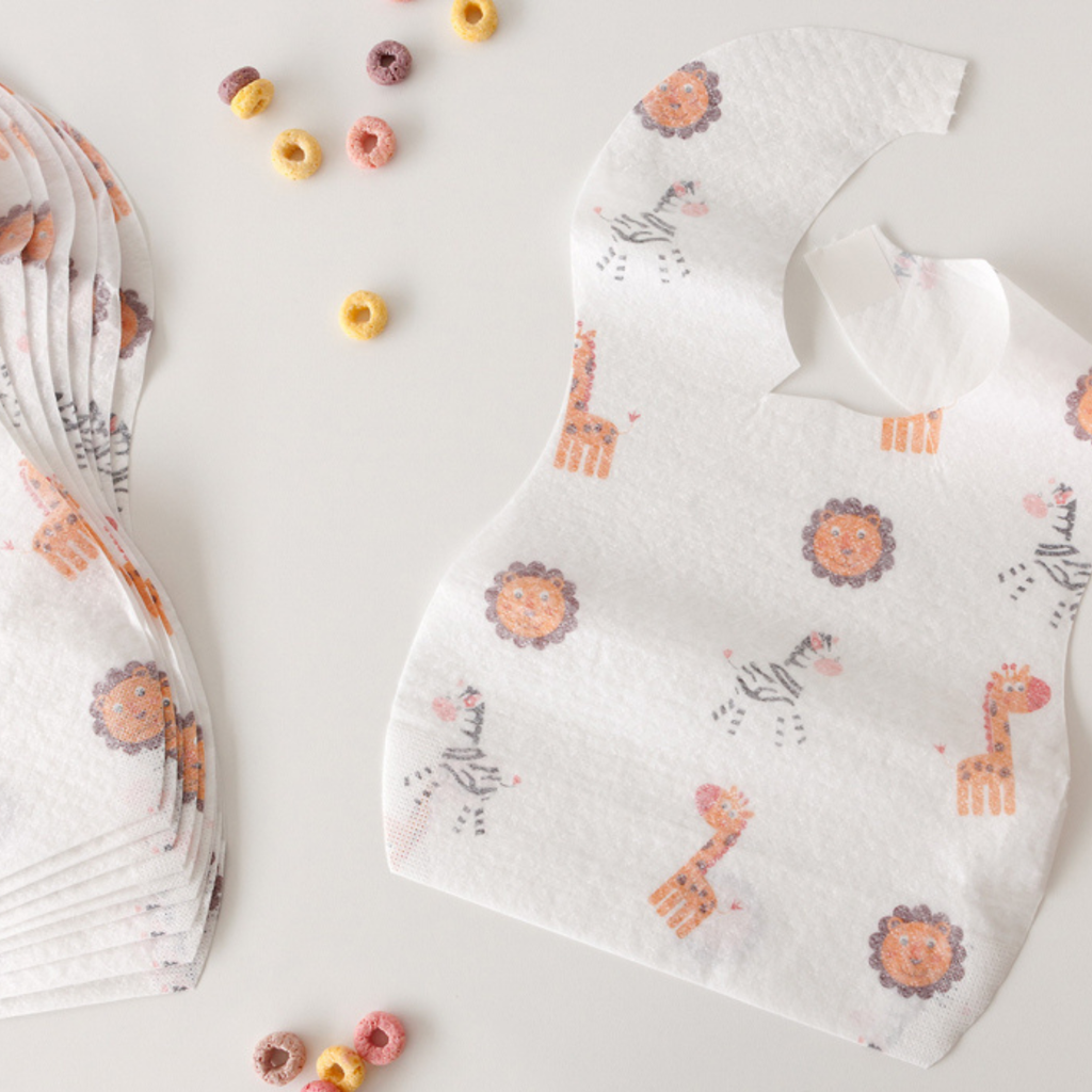 Baberos desechables para bebé con dibujos de animales, suaves y absorbentes