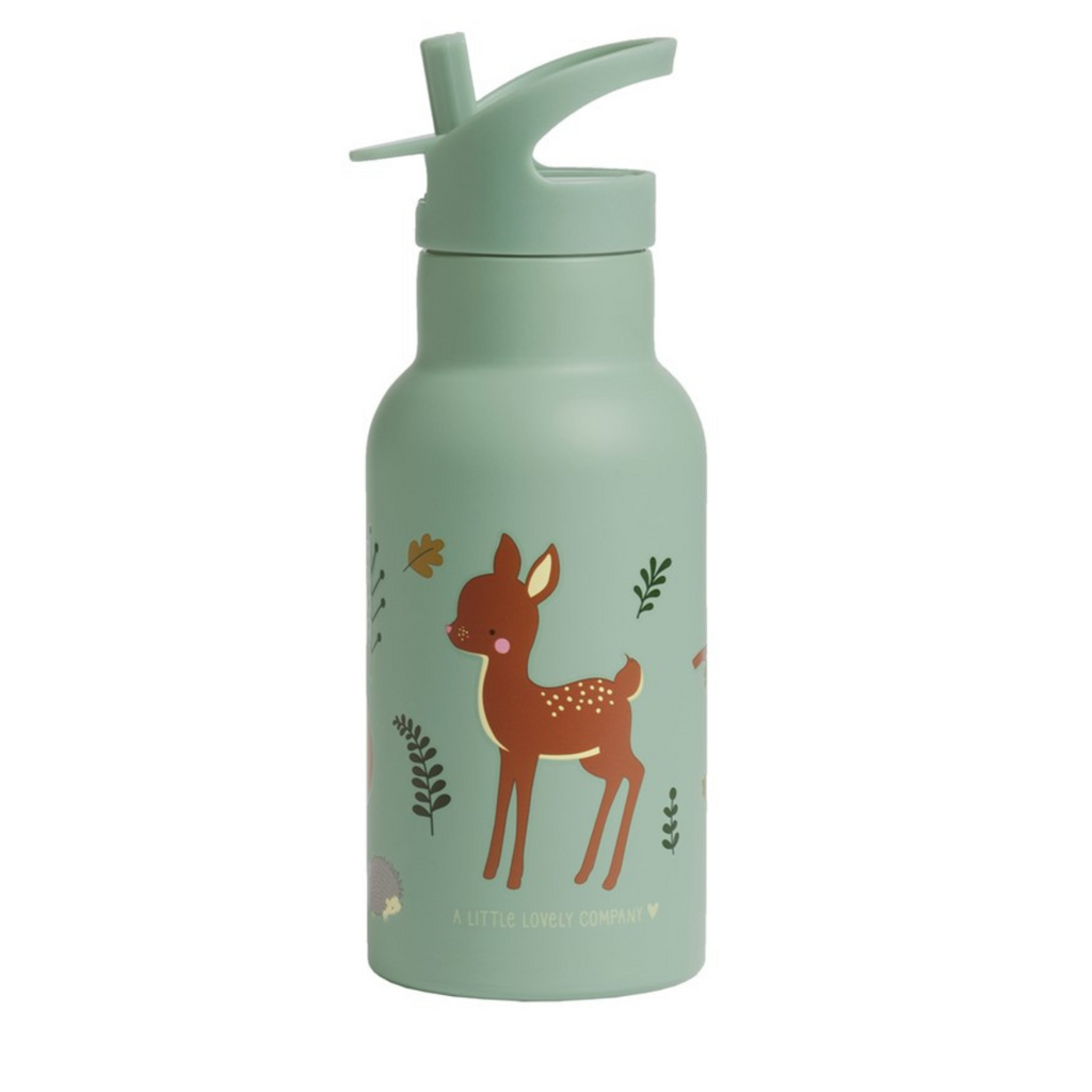 Botella ecológica con dibujo de ciervo, ideal para niños, color verde bosque
