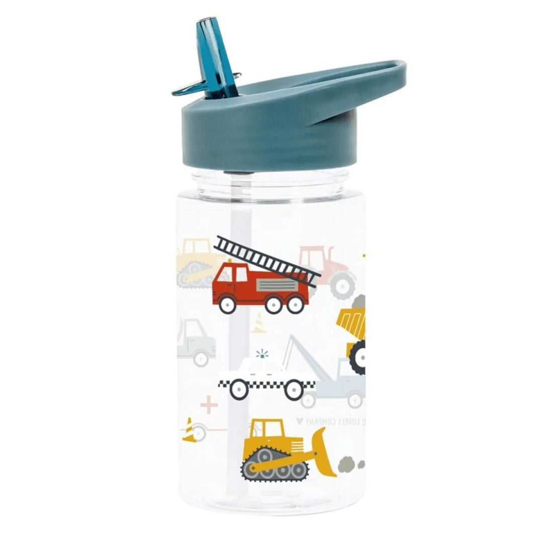 Botella infantil de plástico con pajita y dibujos de vehículos - Little Lovely Company