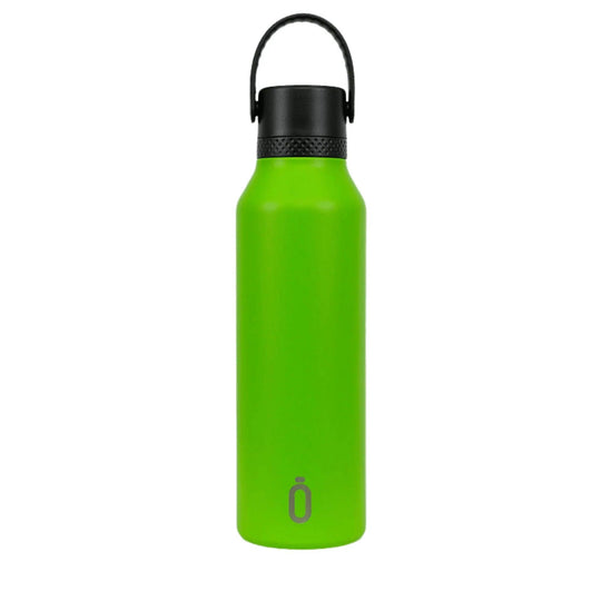 Bouteille isotherme Runbott en acier inoxydable vert citron avec couvercle et poignée noirs – Réutilisable et écologique – 600 ml