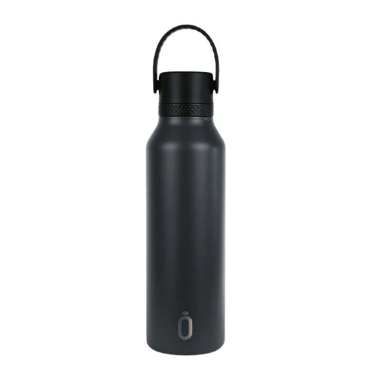 Bouteille isotherme Runbott en acier inoxydable anthracite avec couvercle et poignée noirs – réutilisable – capacité 600 ml