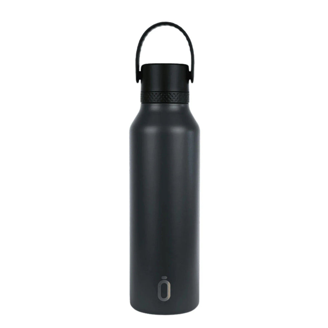 Botella térmica Runbott color antracita de acero inoxidable con tapa y asa negra – reutilizable – capacidad 600 ml