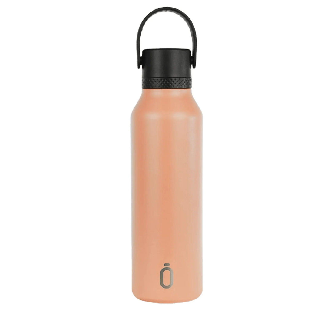 Botella térmica Runbott color melocotón de acero inoxidable con tapa negra y asa – reutilizable y ecológica – 600 ml