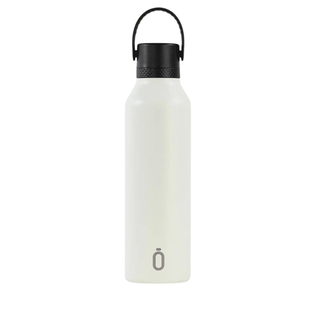 Botella térmica Runbott de acero inoxidable color nata con tapa negra y asa – reutilizable y ecológica – 600 ml
