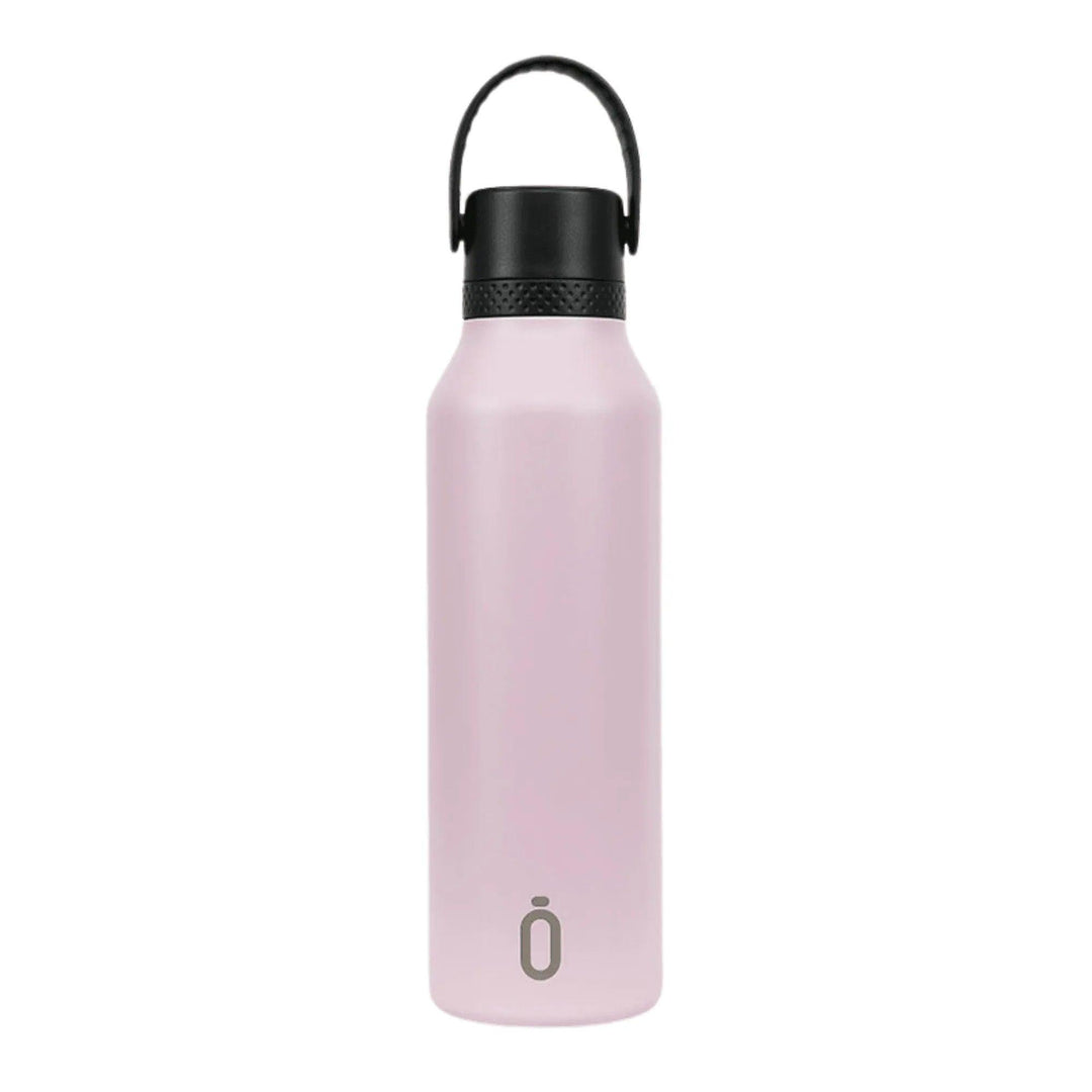 Botella térmica Runbott de acero inoxidable color rosa empolvado con tapa y asa negra – reutilizable y sostenible – 600 ml