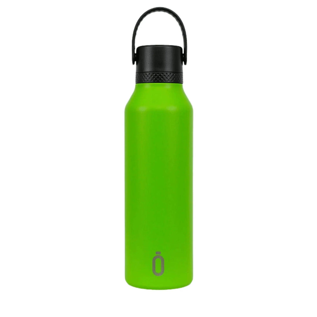 Botella térmica Runbott verde lima de acero inoxidable con tapa negra y asa – reutilizable y ecológica – 600 ml
