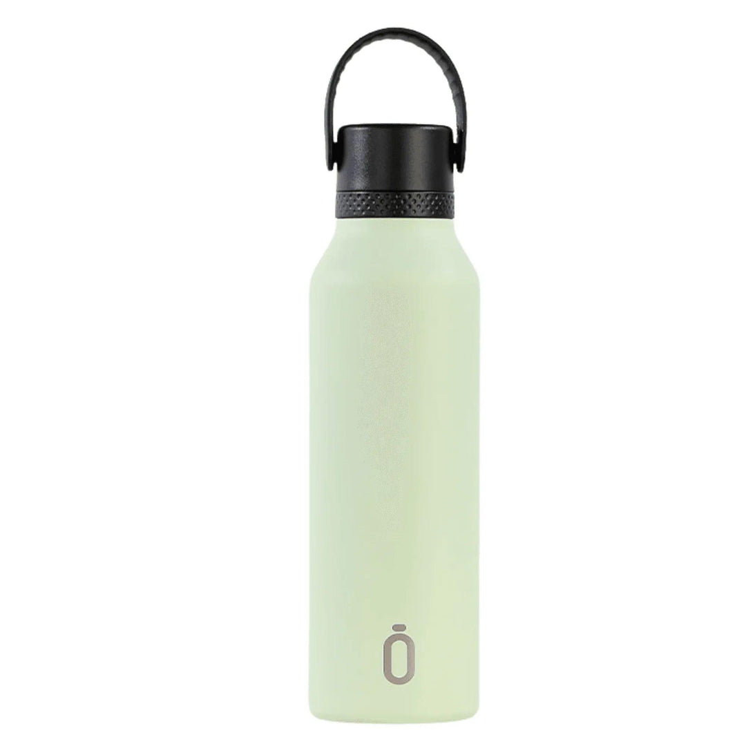 Botella térmica Runbott color verde melón de acero inoxidable con tapa y asa negra – reutilizable – 600 ml