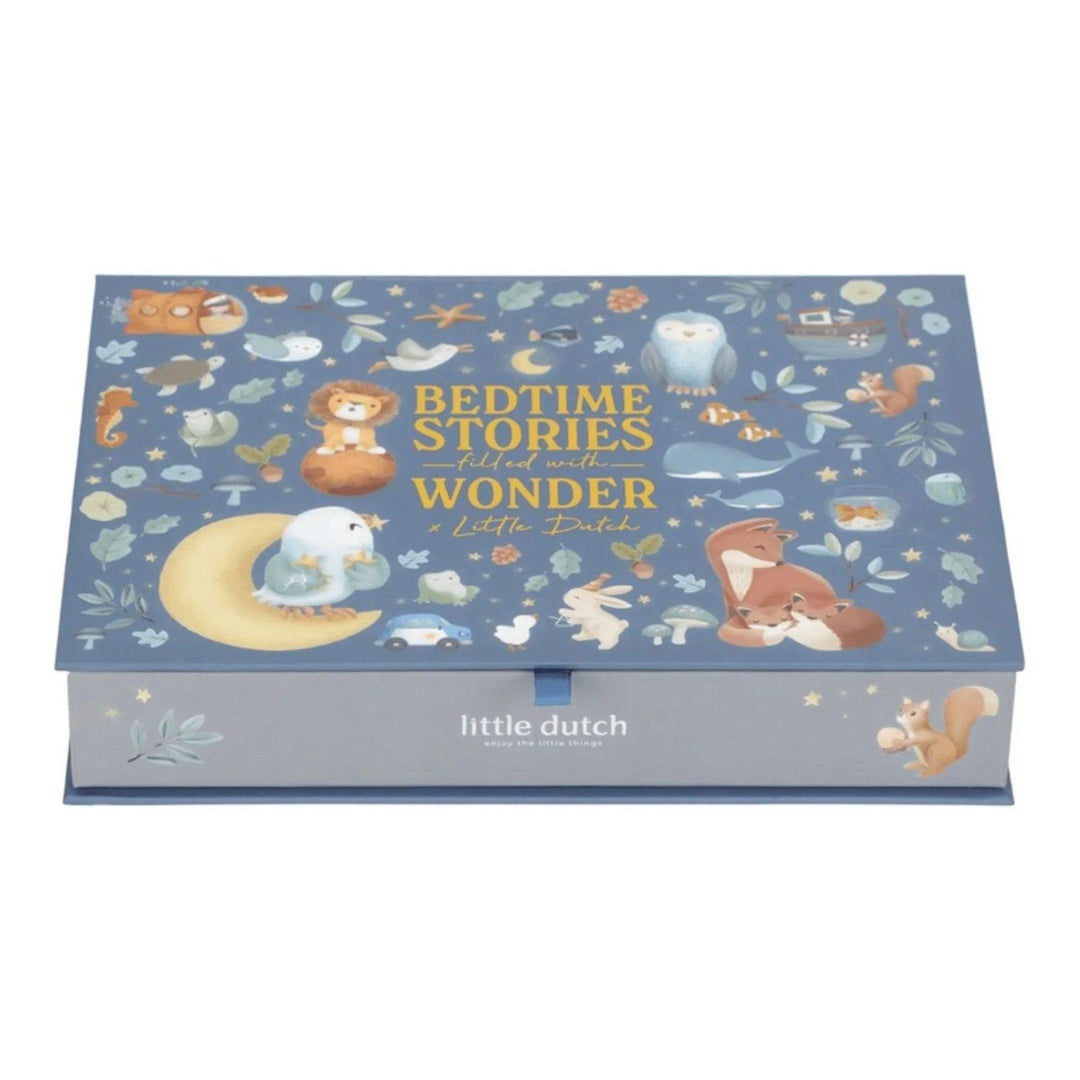 Coffret Histoires du soir par Little Dutch avec un design bleu et des personnages nocturnes