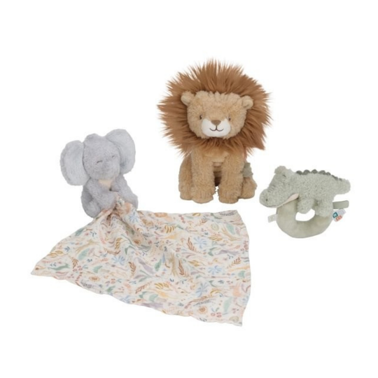 Safari Friends gift set with comforter, rattle and plush toy