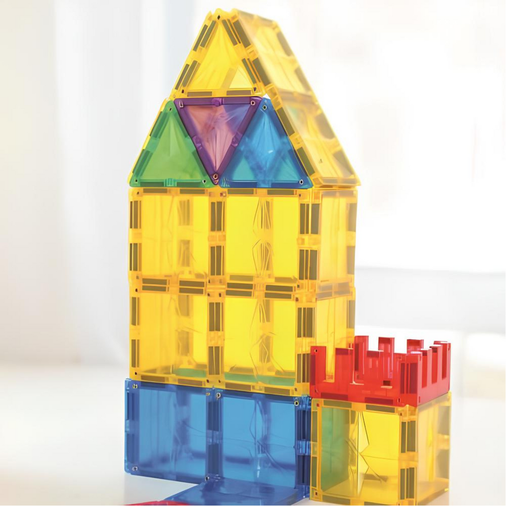 Construcción de casa y torre con bloques magnéticos Clever Clixx Original Intense Pack de 60 piezas