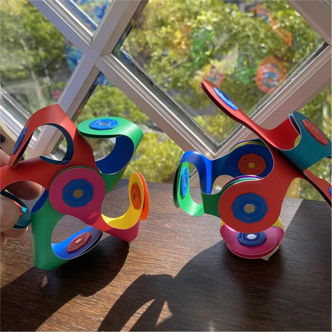 Clixo magnetic toy with colorful building blocks on the table
