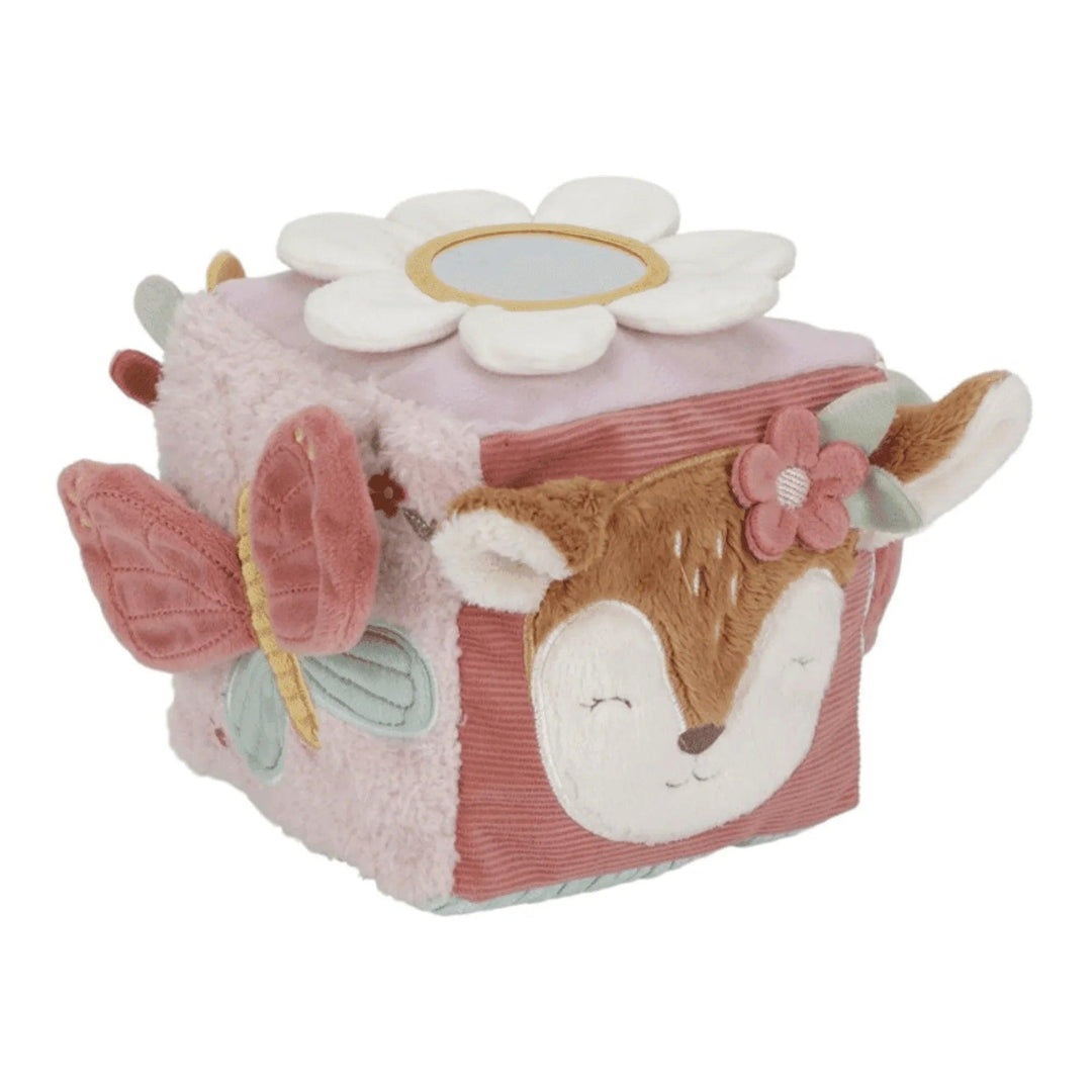 Cubo sensorial Montessori d ela marca Little Dutch con dibujos de mariposas, zorros y flores