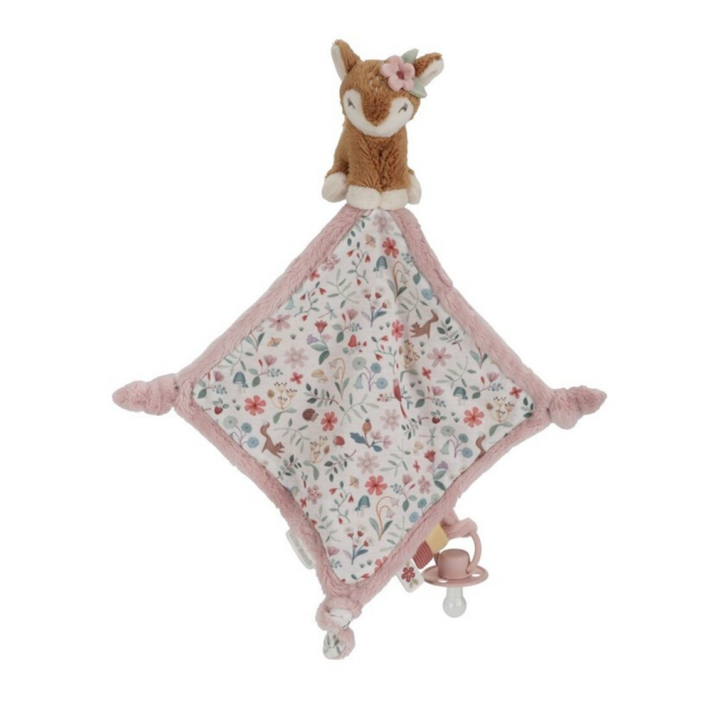 Dou dou de ciervo Little Dutch con manta de flores y cinta para chupete, perfecto para bebés.