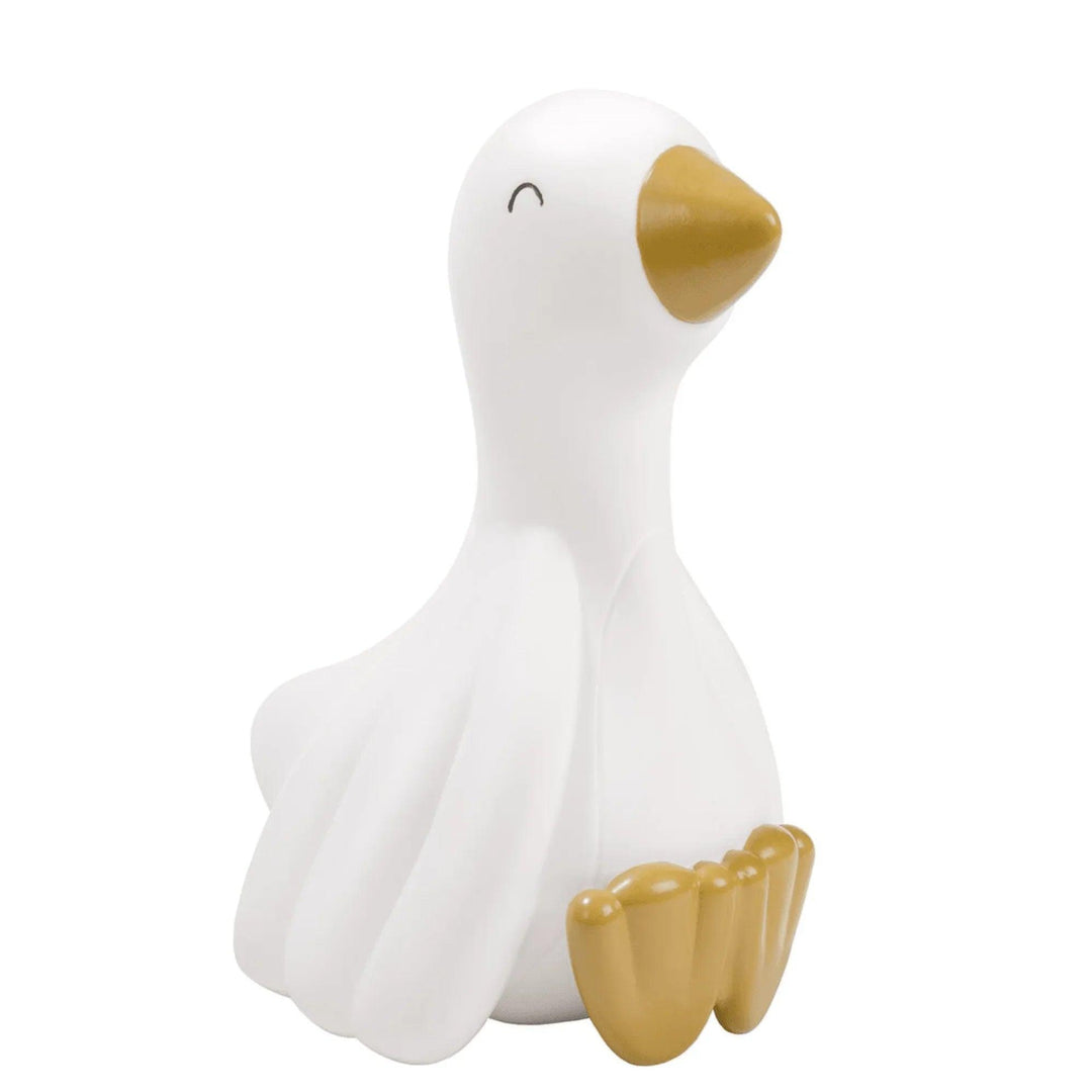 Lámpara infantil con forma de pato blanco y detalles en dorado, de la marca Little Dutch, perfecta para la decoración del cuarto de los niños