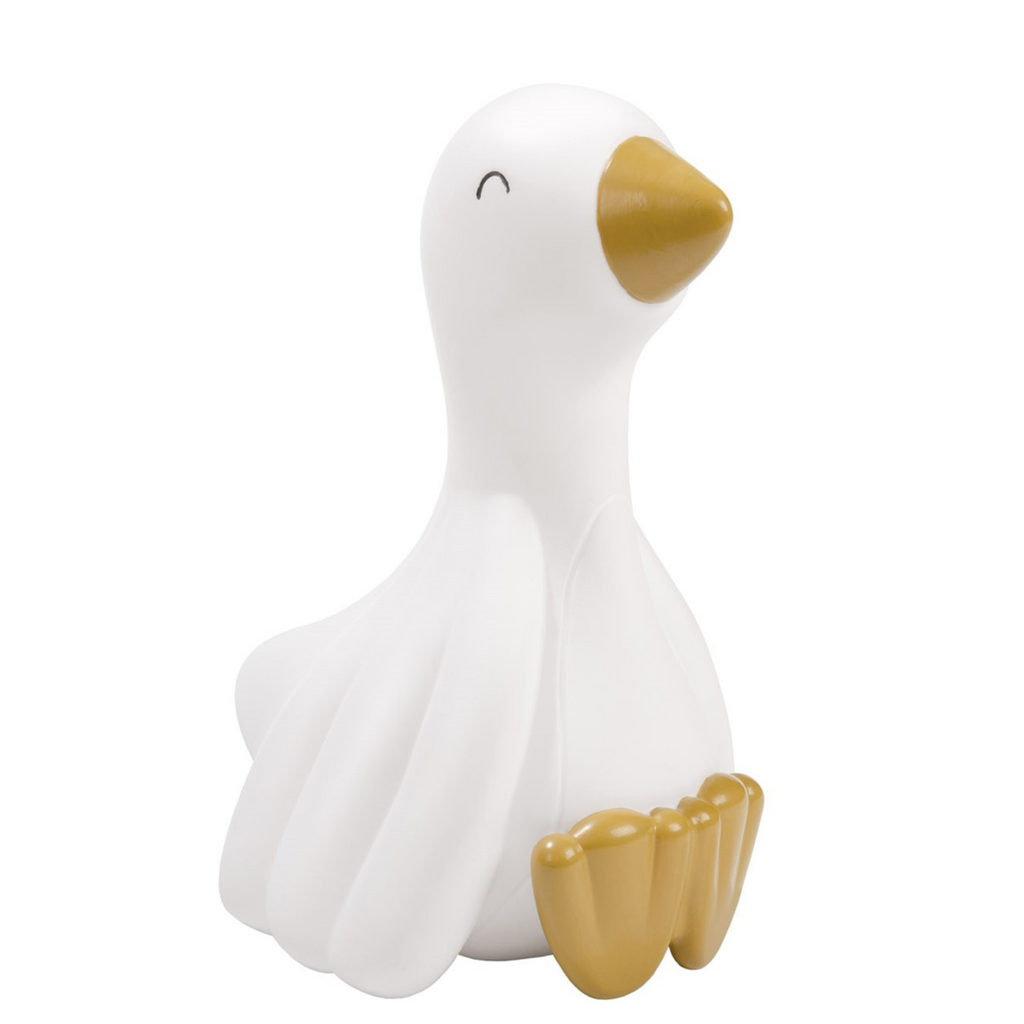 Lámpara infantil con forma de pato blanco y detalles en dorado, de la marca Little Dutch, perfecta para la decoración del cuarto de los niños