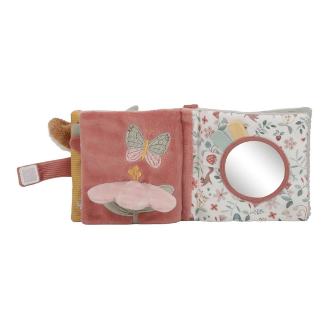 Livre d'activités pour bébé avec fleur 3D, papillon brodé et miroir de sécurité pour la stimulation visuelle