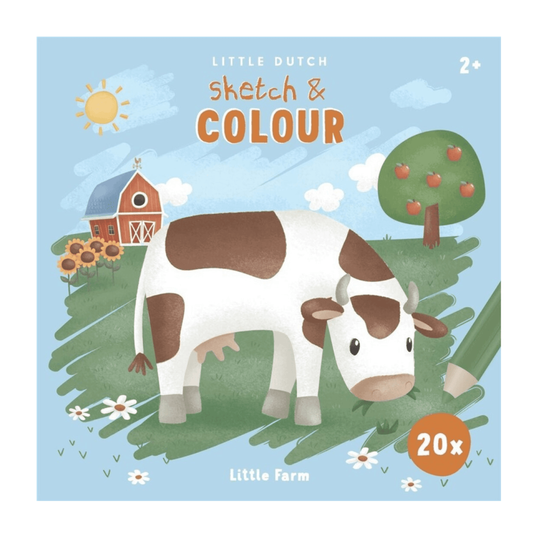Libro da colorare Sketch & Colour Little Farm di Little Dutch con illustrazione di una mucca