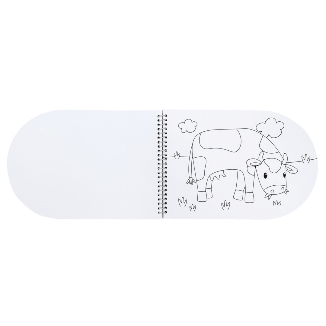Página para colorear con dibujo de vaca del libro de acuarelas infantil Little Dutch Little Farm