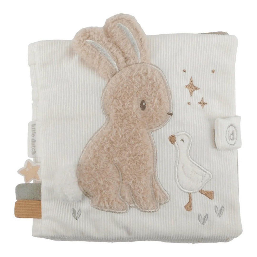 Livre sensoriel en tissu avec lapin et oie brodés pour bébé