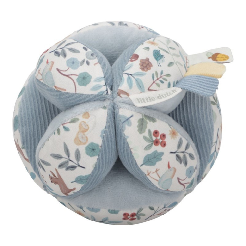 elota Montessori Little Dutch en tonos azules con estampado Little Forest, suave y fácil de agarrar para bebés