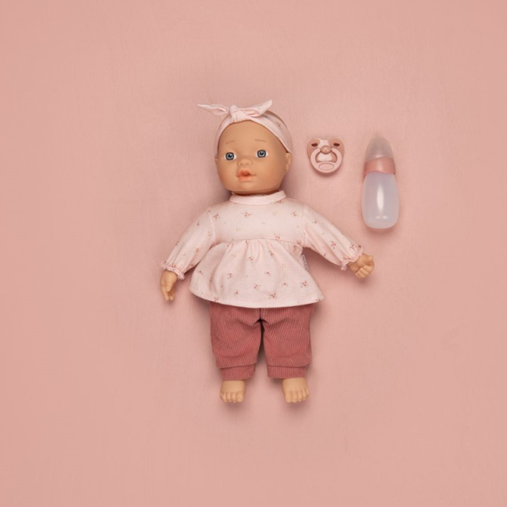 Set de muñeca bebé Little Dutch con conjunto rosa, chupete y biberón, perfecto para horas de juego