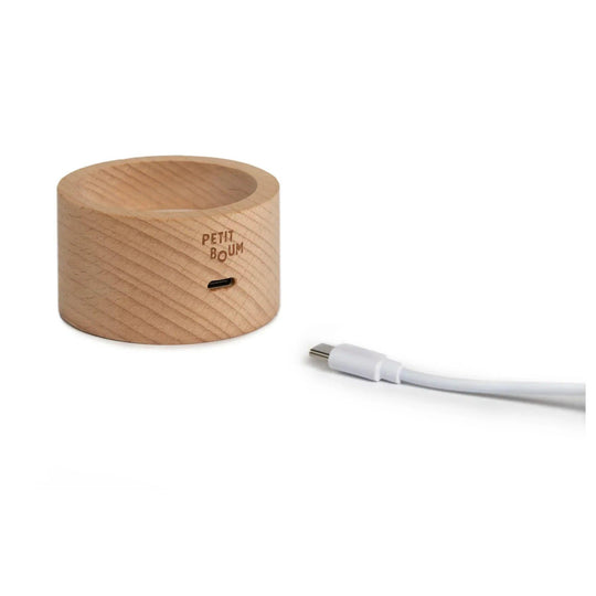 Wooden light base petit boum with USB connection and charging cable