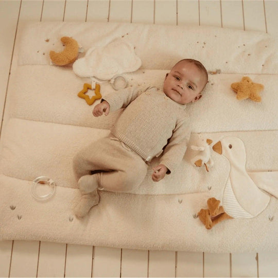 Couverture d'activités pour bébé avec jouets sensoriels et oie brodée