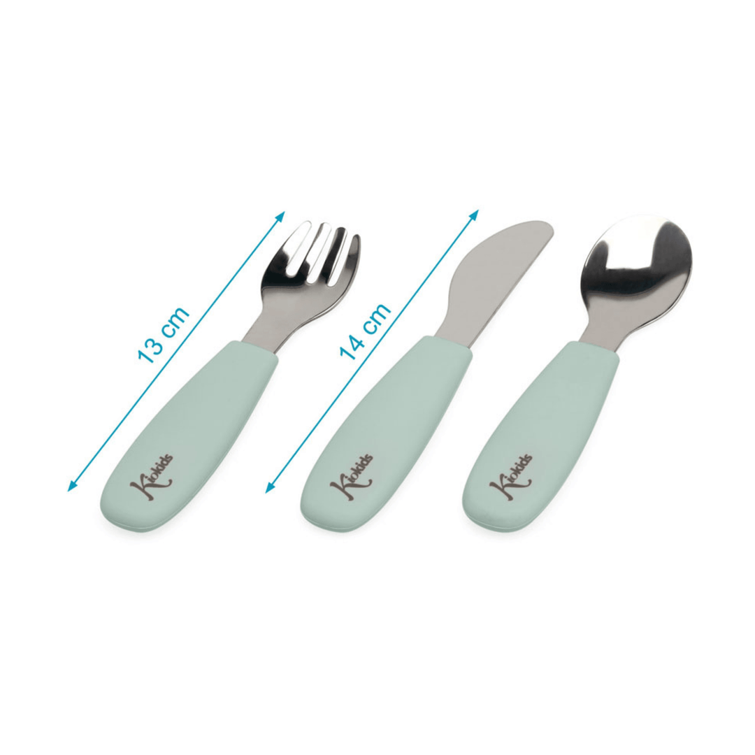 Misure del set di posate per bambini KioKids con cucchiaio, forchetta e coltello