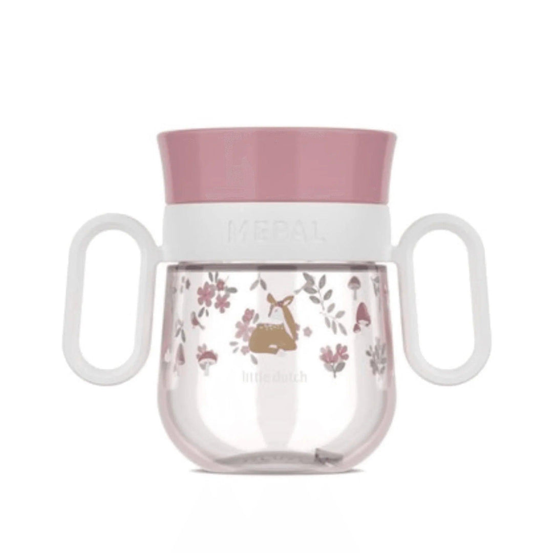 Vaso de aprendizaje Mepal Little Dutch color rosa con asas, diseño floral, ideal para bebés y niños pequeños