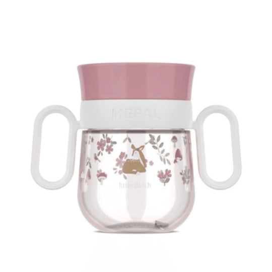 Gobelet d'apprentissage rose Mepal Little Dutch avec anses, motif floral, idéal pour les bébés et les tout-petits