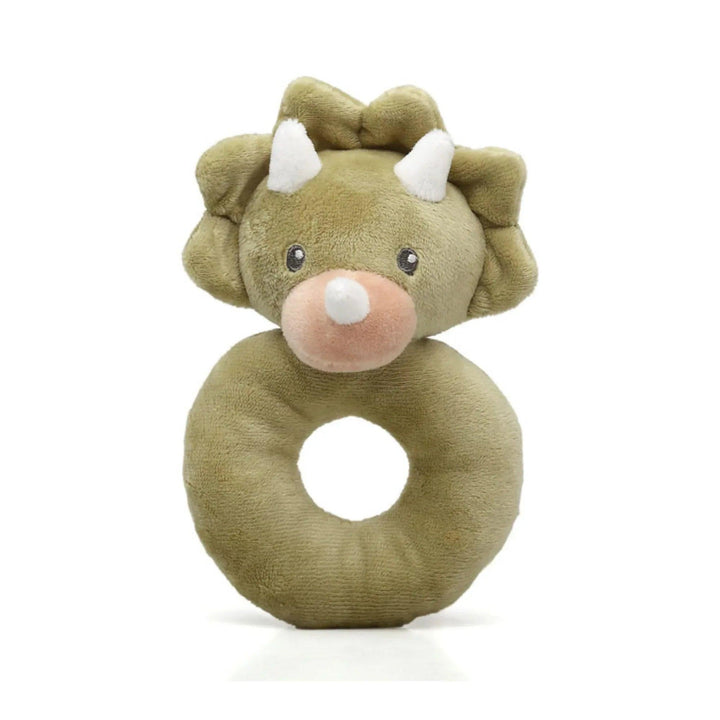 Massaggiagengive per bambini con motivo di dinosauro triceratopo di peluche verde