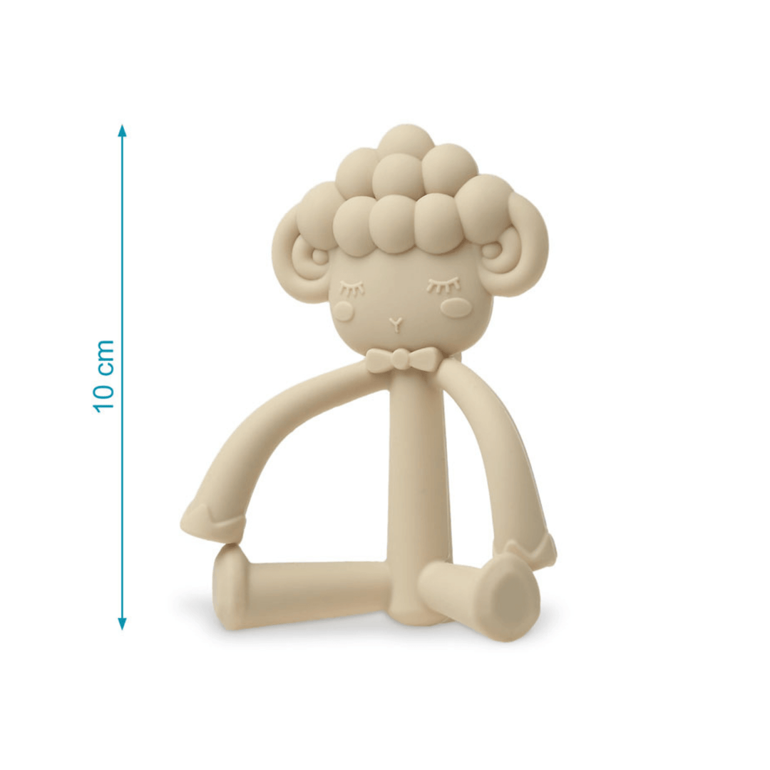 Mordedor para bebé con tamaño aproximado de 10 cm, diseño ergonómico ideal para la dentición y el juego seguro.