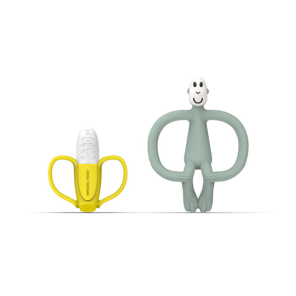 Mordedor Matchstick Monkey silicona para bebé, diseño banana y mono, seguras y fáciles de sujetar