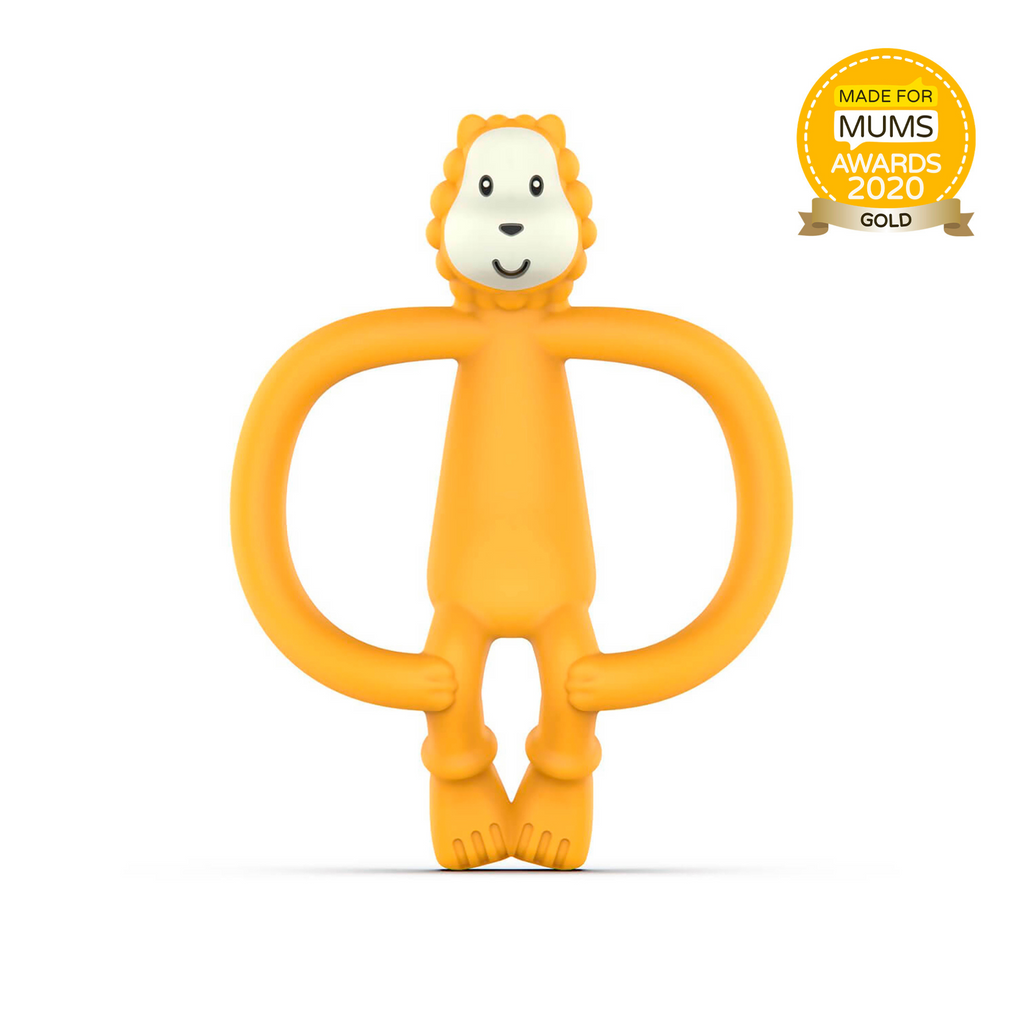 Mordedor de silicona Matchstick Monkey diseño león color naranja, ganador del premio Made for Mums 2020