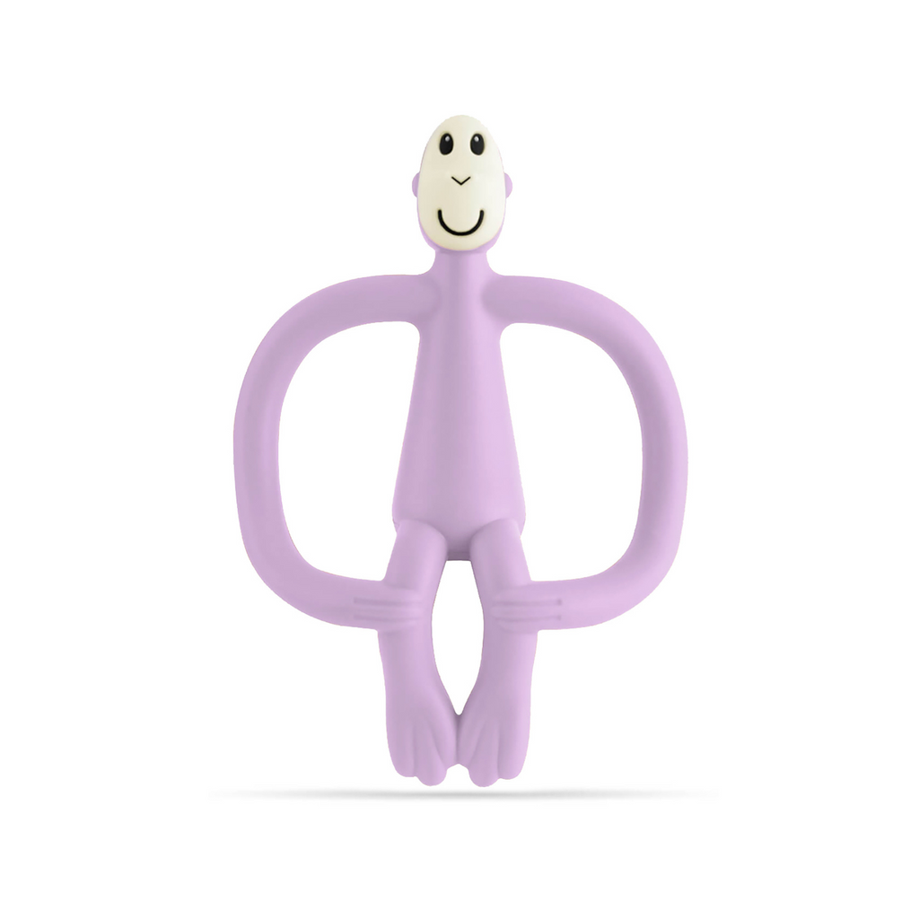 Mordedor Matchstick Monkey color lila, silicona aprobada FDA, BPA free y con protección antimicrobiana