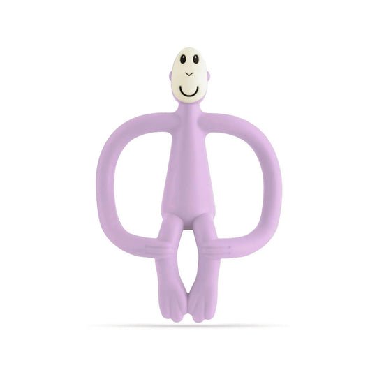 Mordedor Matchstick Monkey color lila, silicona aprobada FDA, BPA free y con protección antimicrobiana