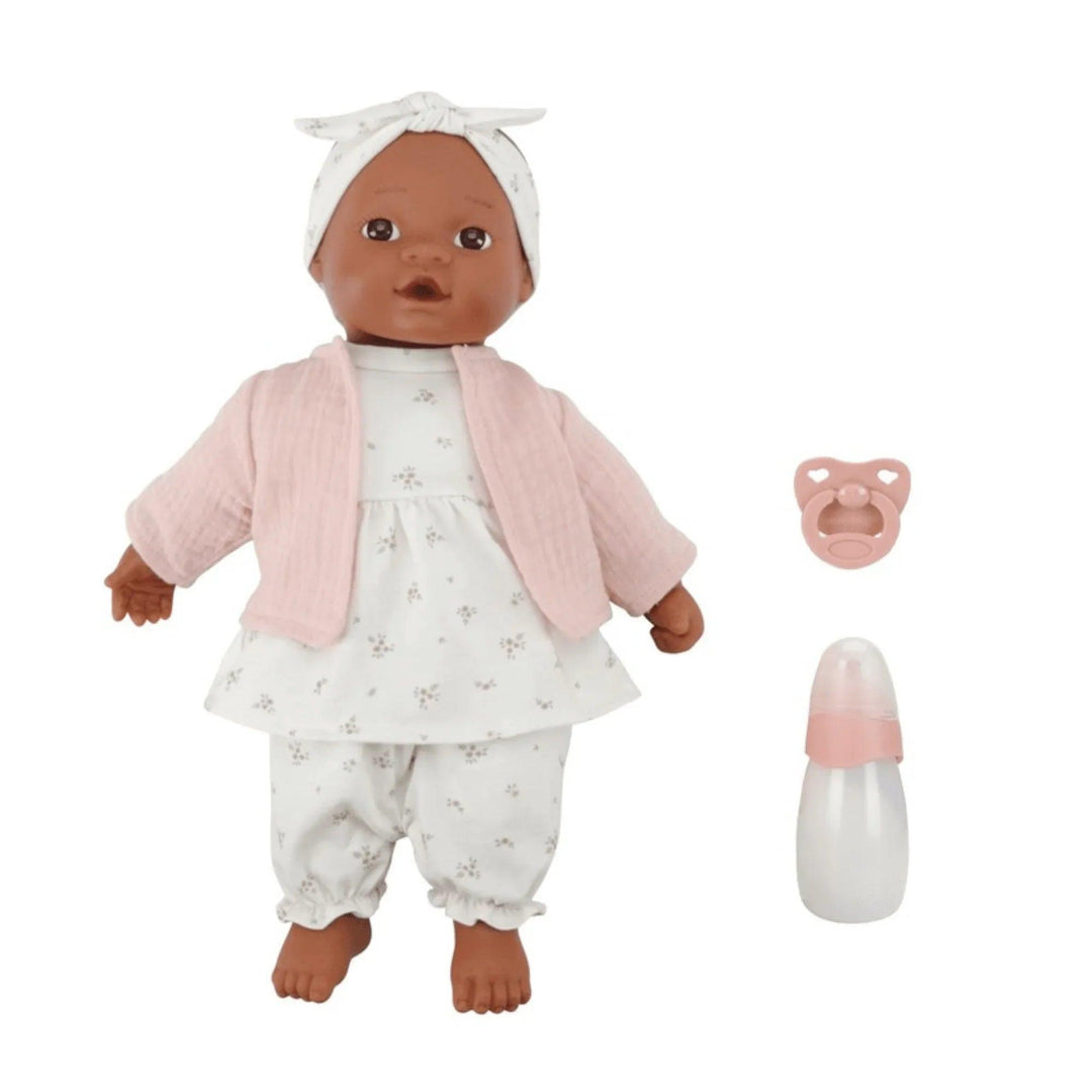 Muñeca bebé Little Dutch con biberón y chupete – incluye ropa de algodón suave y diadema floral.