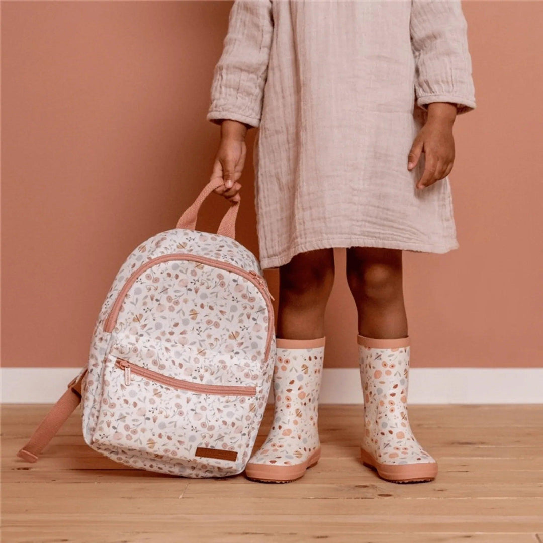Sac à dos imperméable pour enfant avec imprimé floral et bottes assorties