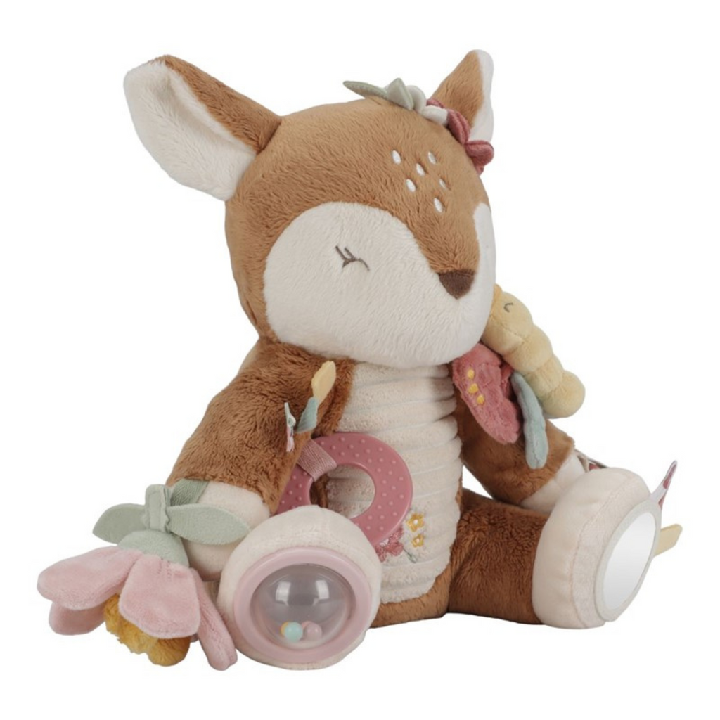 Peluche de ciervo con mariposa de peluche, anillas, sonajero y espejo redondo para bebés