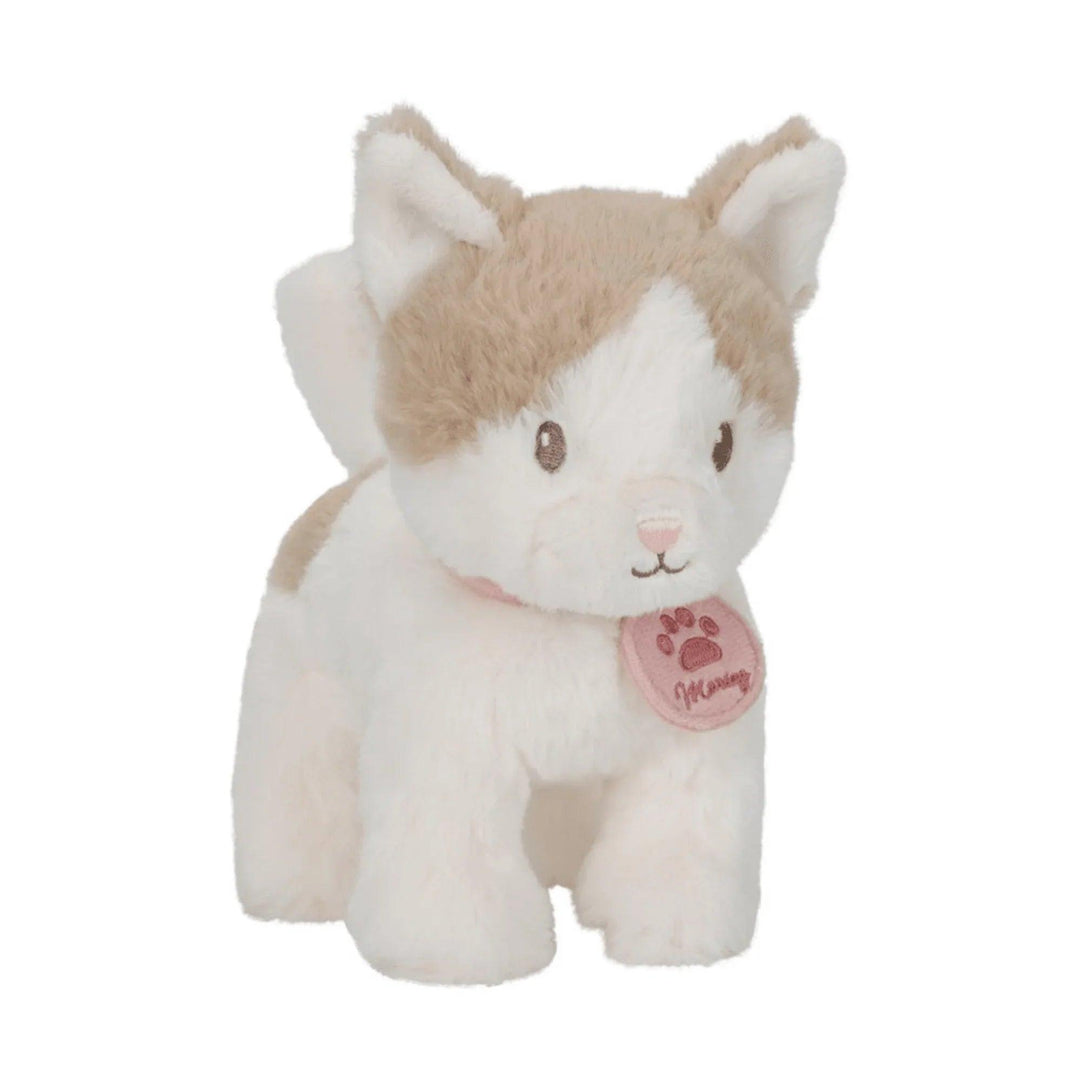Peluche de gato beige y blanco Little Dutch con collar rosa – juguete de peluche suave y tierno para niños, ideal como regalo.