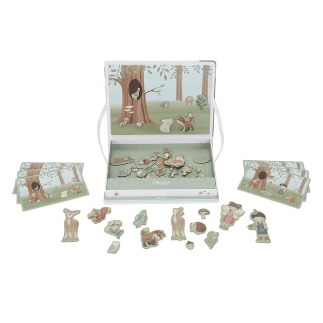 Tavola magnetica "Amici della Foresta" di Little Dutch con elementi e carte a tema foresta.