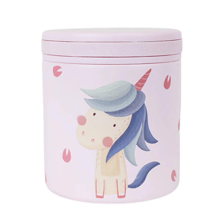 Pink and blue unicorn children's stainless steel food thermos. Ideal for keeping food hot or cold, perfect for kids.