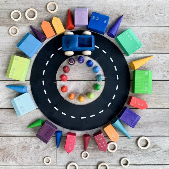 Circuit routier circulaire Waytoplay avec pièces et figurines colorées