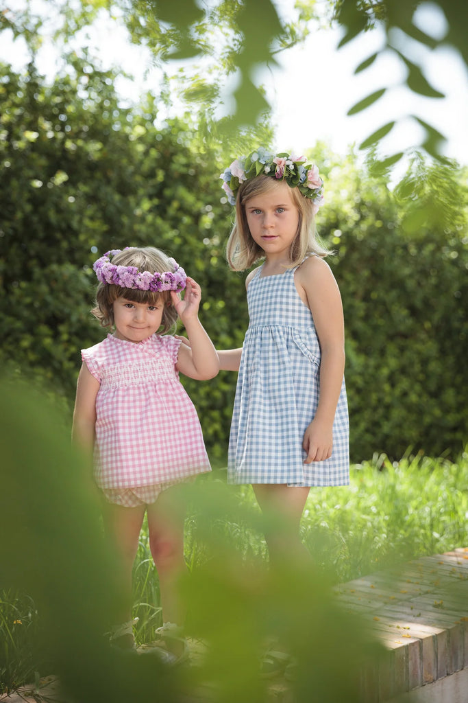 vestido niña cuadros vichy azul y blanco