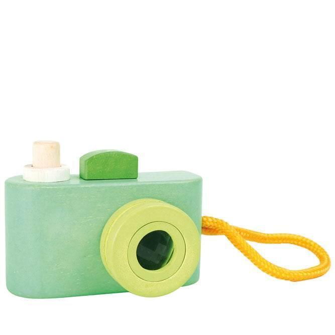 Macchina fotografica giocattolo in legno. Giocattoli per bambini dai 2 anni in su.