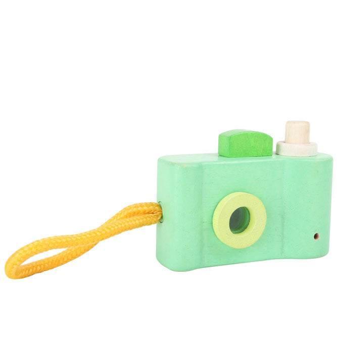 Macchina fotografica giocattolo in legno. Giocattoli per bambini a partire da 1 anno.