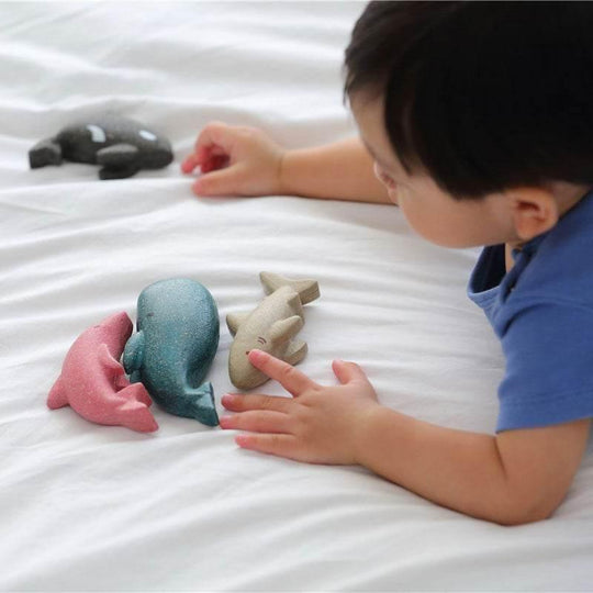 Set de animales marinos PlanToys, delfín, ballena, tiburón, orca