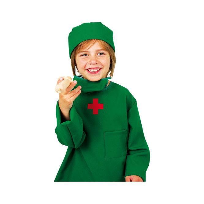 Costume da chirurgo, di colore verde, con maschera e berretto inclusi.