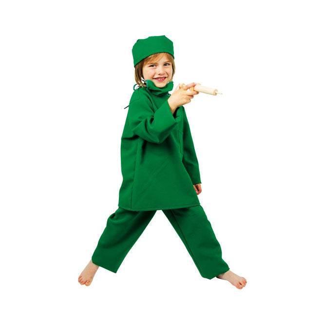 Costume da chirurgo, di colore verde, con maschera e berretto inclusi.